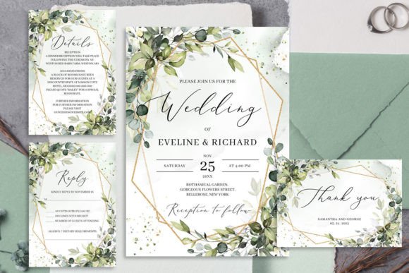 Download Greenery and Gold Frame Wedding Invite - Green Collection