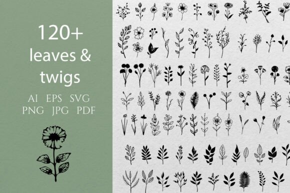 Download Leaves &amp; Twigs Doodles Line Art SVG - Line Collection