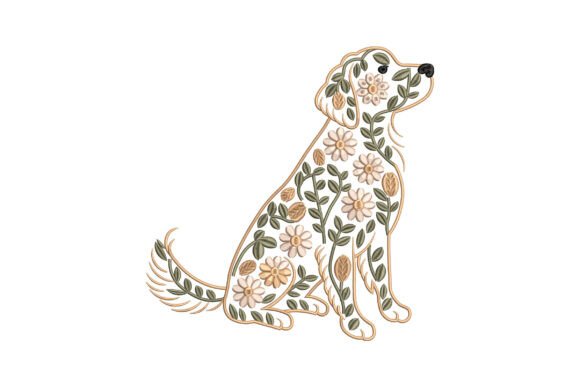 Download Floral Golden Retriever Dog Embroidery - Old Collection