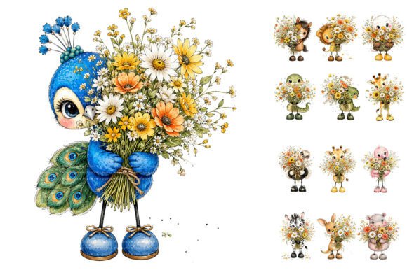 Download Cute Spring Animals Holding Wildflower - Old Collection