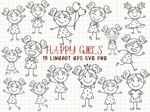 Download Happy Girls Line Art Stick Figure Girl - Premium Resources