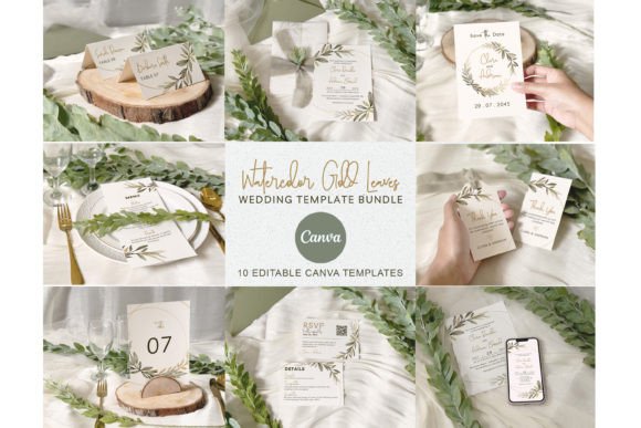 Download Watercolor Gold Leaf Wedding Invitation - Old Collection