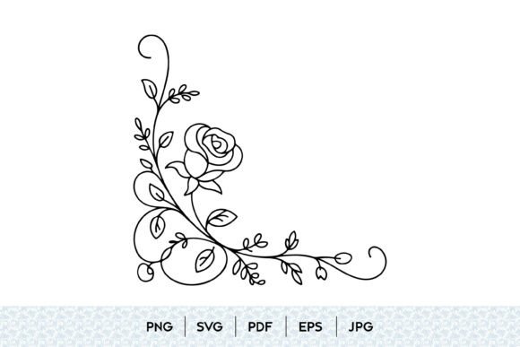 Download Rose Floral Corner Line Art - Line Collection